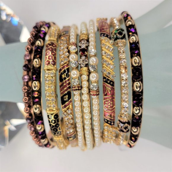 Bangles with Fashion Pearls and Crystal Rhinestones Set of 10. - Picture 12 of 13